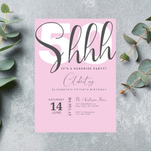 Surprise Birthday invitation Template, Shhh... its a surprise, Any age, Surprise Invite, Adult Party, Birthday Surprise, Instant Download