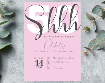 Surprise Birthday invitation Template, Shhh... its a surprise, Any age, Surprise Invite, Adult Party, Birthday Surprise, Instant Download