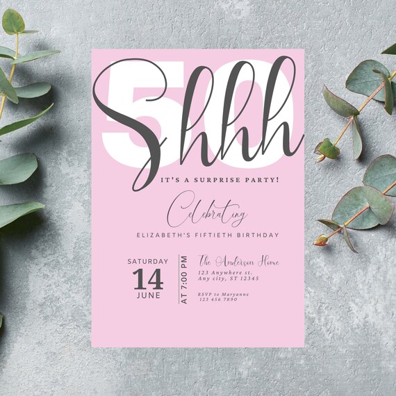 Surprise Birthday invitation Template, Shhh... its a surprise, Any age, Surprise Invite, Adult Party, Birthday Surprise, Instant Download
