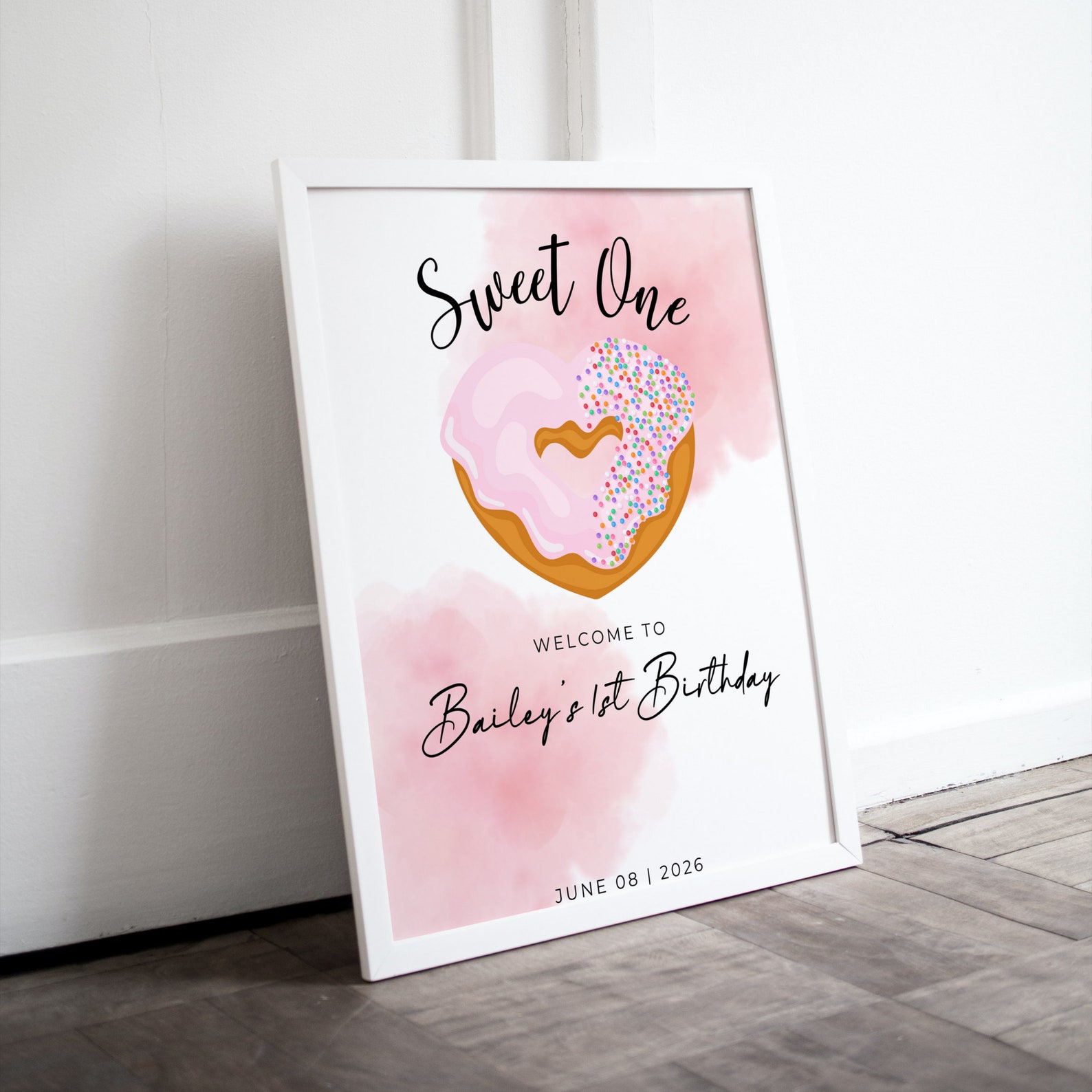 Sweet One Birthday Donut Welcome Sign, Pink Girls 1st Birthday Party ...