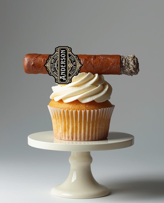 Edible Cigar Labels | Whiskey Cigar Theme Cupcake Toppers | Birthday & Retirement Party Decor | Custom Name Age Year | Edible and Non-Edible