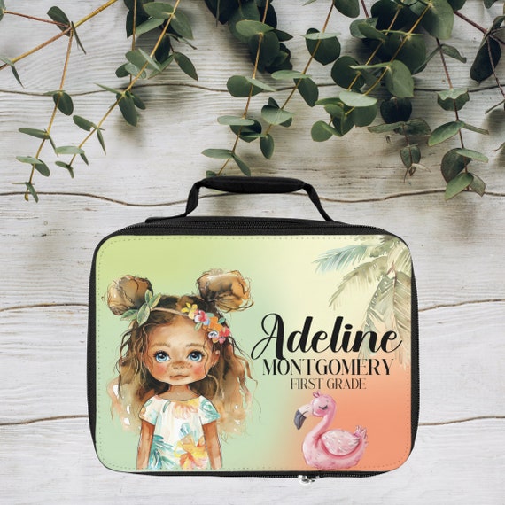 Personalized Boho Back to School Lunch Bag for Kids - Custom Name Lunch Bag with Redhead Blue-Eyed Girl Design