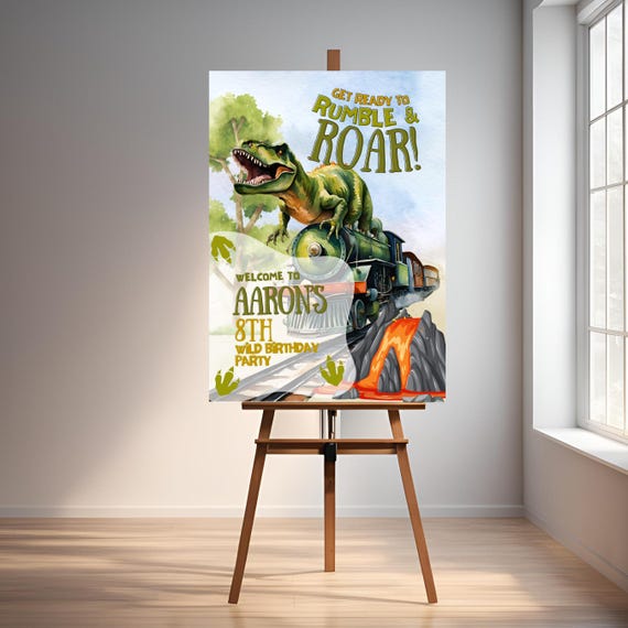 Editable Dinosaur Train Birthday Welcome Sign | Custom Dino Party Poster | Printable Dino Train Birthday Template for Kids