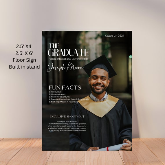 Personalized 2025 Graduation Welcome Floor Sign | Editable Fun Facts Magazine Cover Banner | Modern Graduation Party Decor