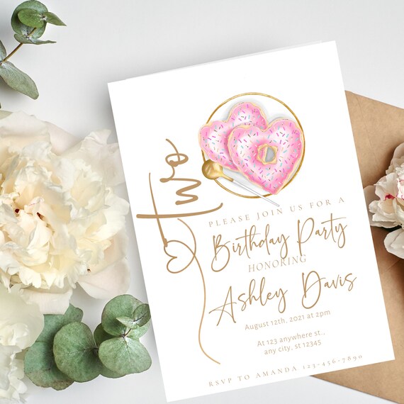 Editable Love Birthday Invitation Template, Custom Any Age Love Invite, Personalized Birthday Party Pink And Gold Heart Invitations