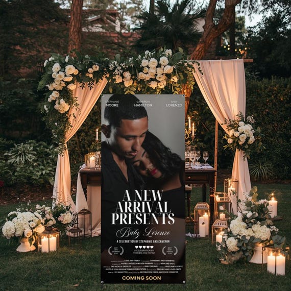 Photo Baby Shower Movie Poster Banner with Stand, Custom Movie Style Welcome Sign, Any Occasion Event Poster, Personalized Photo Display