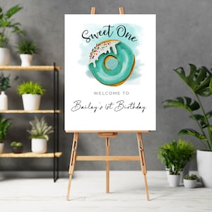 Sweet One Birthday Welcome Sign, Turquoise 1st Birthday Party Signs, Donut Bday Banner, She’s a Sweet One, Digital and Print #DBT