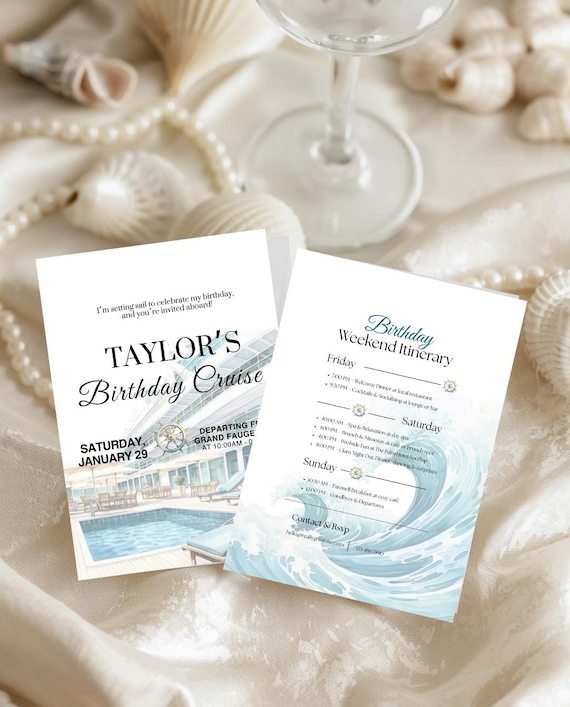 Birthday Cruise Weekend Itinerary Invitation | Printed Cruise Trip Schedule | Birthday Travel Itinerary Card