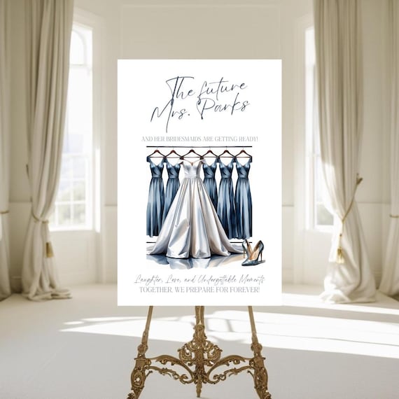 Bridal Suite Welcome Sign Bride & Bridesmaid Dress | Dusty Blue Wedding Keepsake | Bridal Party Get Ready Room Decor | Shower Gift