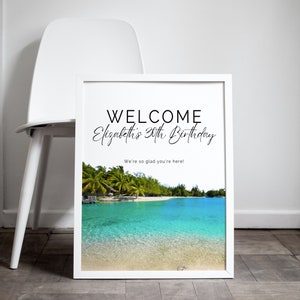 Panneau de bienvenue d'anniversaire de Bora Bora - bannière de plage de Polynésie française - toile de fond de week-end de plage de vacances - décoration de fête tropicale personnalisée