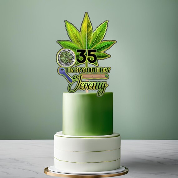 3D Personalized Cannabis Birthday Cake Topper | Custom Name And Age Stoner Party Decor | Marijuana Leaf, Blunt & Weed Cupcake Topper 420