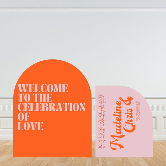 Retro Wedding Welcome Sign | Groovy 70s Wedding Decor | Custom Vintage Wedding Entrance Arch Sign | Pink and Orange Funky Retro Wedding Sign