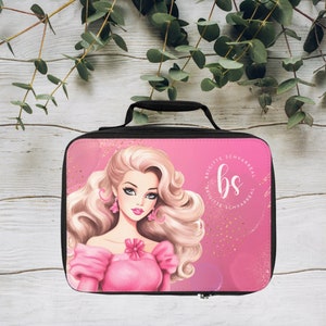 Personalized Insulated Lunch Bag for Girls - Pink Doll Theme, Custom Name Back to School Lunch Tote