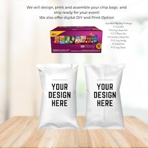 Assembled Party Chip Bags, Editable Chip Bag Labels, Personalized Party Bag, Custom Design Label, Print, Digital and assembled, #PCB