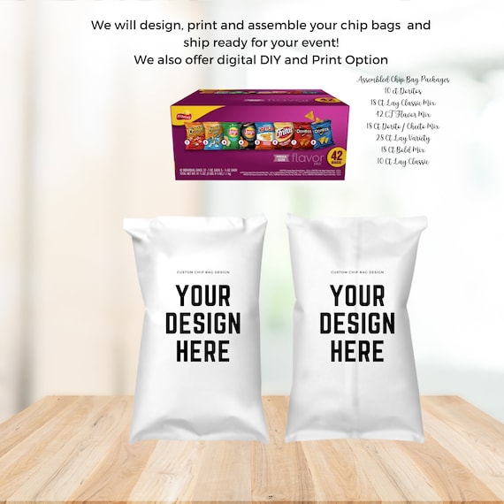 Assembled Party Chip Bags, Editable Chip Bag Labels, Personalized Party Bag, Custom Design Label, Print, Digital and assembled, #PCB