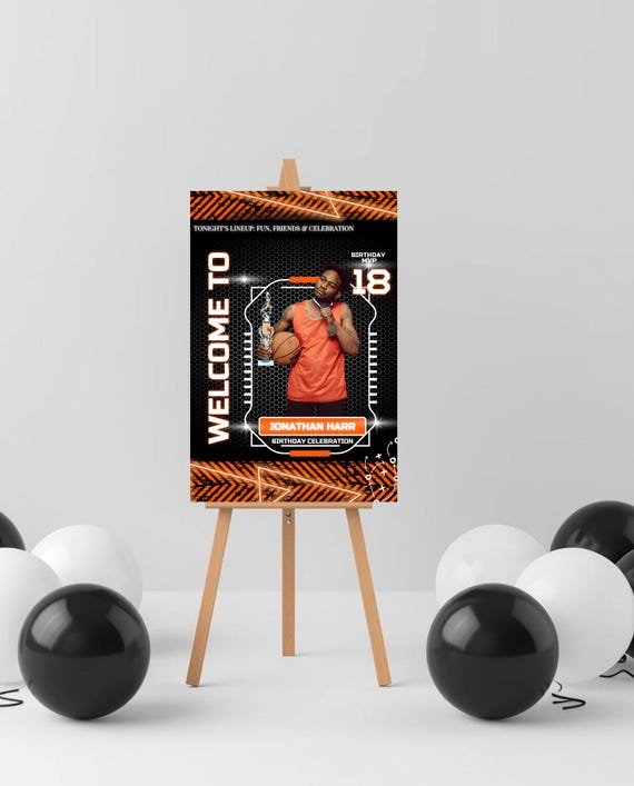 Basketball Birthday Welcome Sign, Custom Player Card Poster, Sports Party Entrance Decor, Personalized Photo Sign, Digital Download