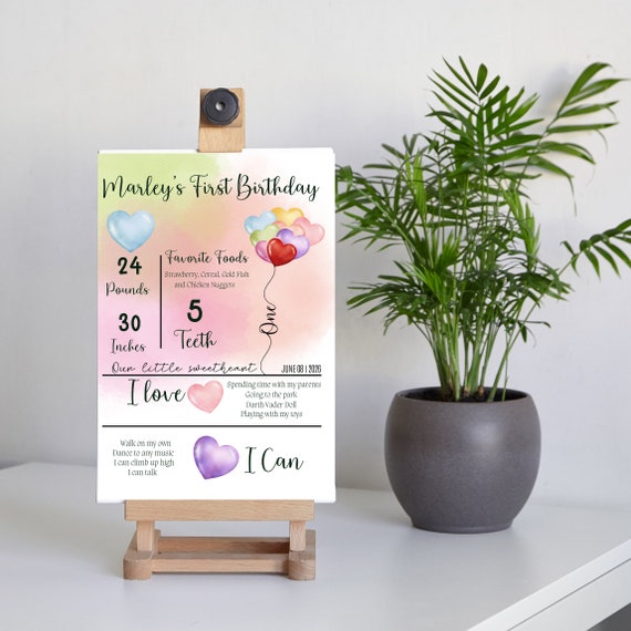 Rainbow Heart Balloons Birthday Welcome Sign, First Birthday Signs, Digital Party Banner, Watercolor Heart Balloon, Instant Download #HBR