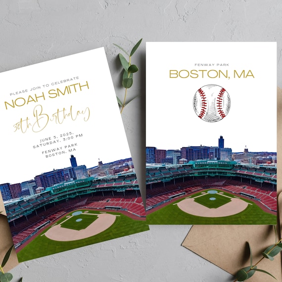 Boston Birthday Invitation Template, Boston Skyline, Fenway Parkway Invitations, Editable Ball Park Birthday Invite, Digital Print #BSTN