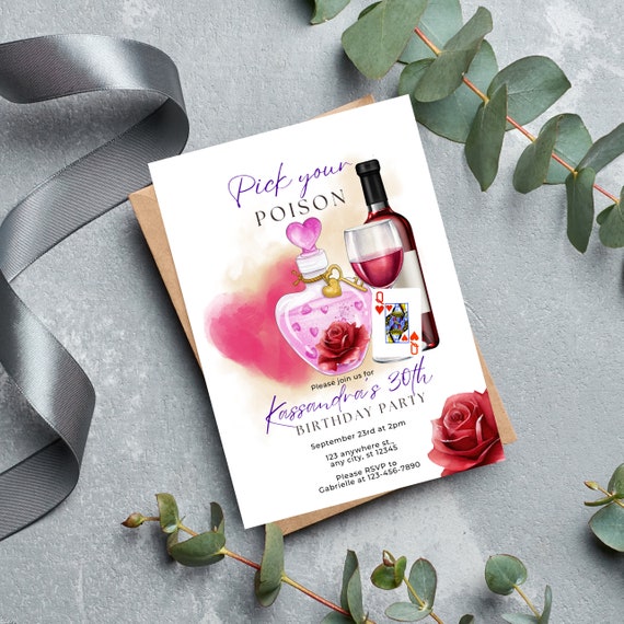 Adult Villain Birthday Invitation Template, Pick Your Poison Party Invitations, Editable Halloween Cocktail Invite, Custom Pink Printable