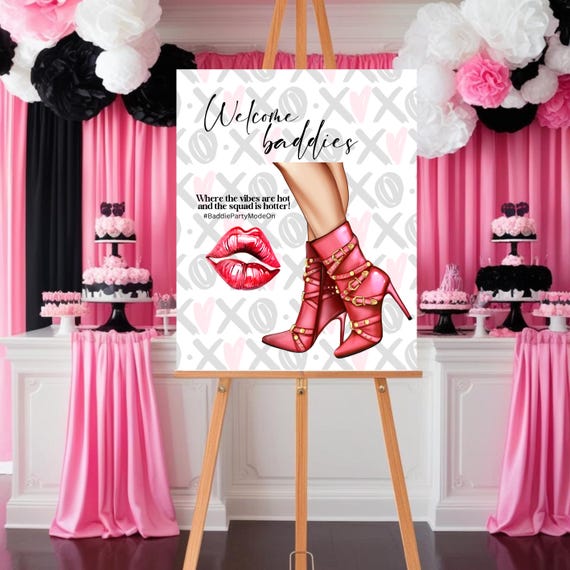 Editable Baddie Party Welcome Sign | Instant Download | Pink Glam Event Poster | Custom Party Entrance Sign | Editable Canva Template