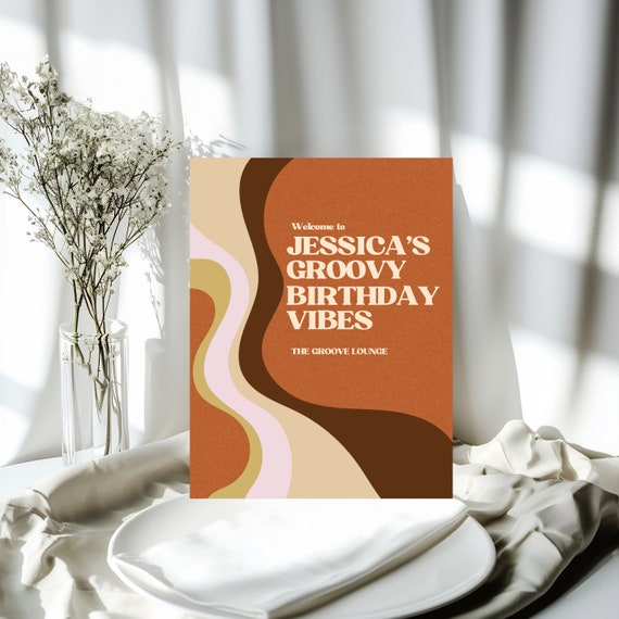 Editable Retro Vibes Birthday Welcome Sign | Printable Milestone Party Decor | Personalized Vintage Theme Banner | DIY 70s Retro Party Decor