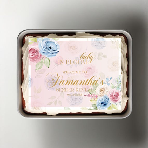 Pastel Pink & Blue Floral Gender Reveal Cake Topper - Team Boy or Girl Baby Shower Decor, He or She Cake Decoration, Baby Party Topper