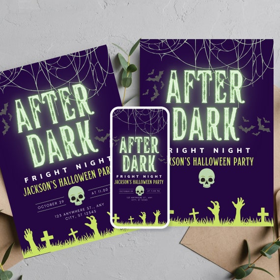 After Dark Zombie Birthday Invitation, Halloween Glow in the Dark Party Template, Scary Birthday Party Printable, Editable Spooky Invite