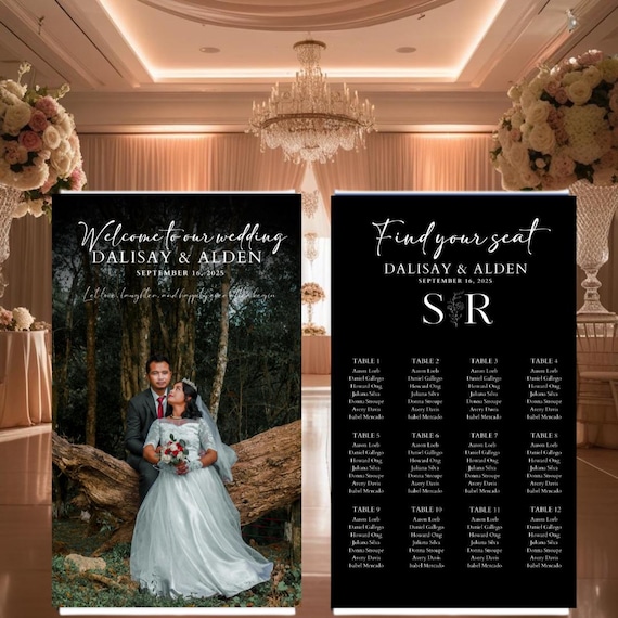 Custom Photo Wedding Backdrop | Retractable Banner Sign | Seating Chart Sign | Personalized Wedding Welcome Sign | Custom Wedding Decor