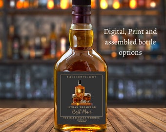 Groomsmen Proposal Whiskey Label, Custom Liquor Label Groomsman, Best Man Proposal Gift, Man of Honor Gift, Wedding Whiskey Bottle Label