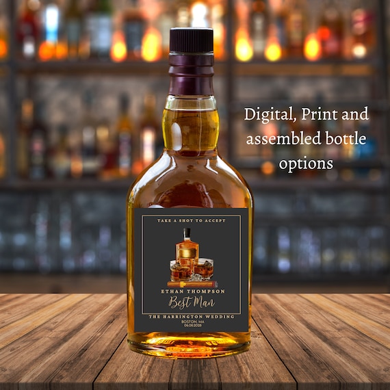 Groomsmen Proposal Whiskey Label, Custom Liquor Label Groomsman, Best Man Proposal Gift, Man of Honor Gift, Wedding Whiskey Bottle Label