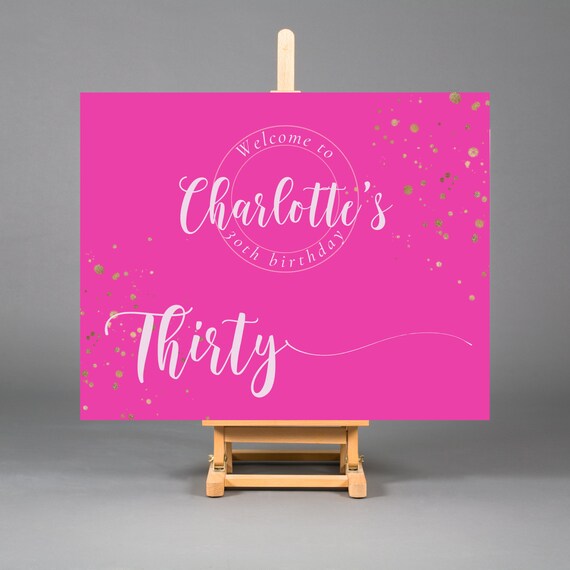 Editable Welcome Sign, Hot Pink Gold Printable Banner, Girl Birthday Welcome Party Signs, Hot Pink Doll Party Welcome Sign, #PPP