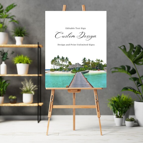 Maldives Islands Wedding Welcome Sign Template, Tropical Beach Skyline Bachelorette Backdrop, Printable Ocean Banner, #MLDV