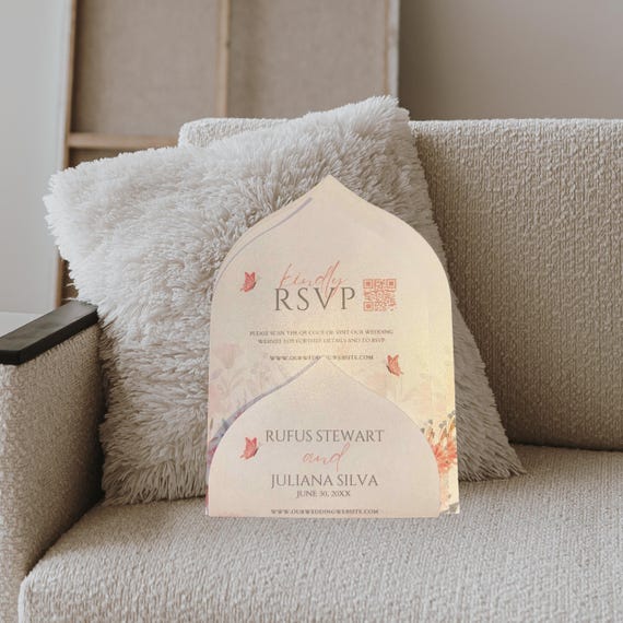 Wedding Arch Floral Invitation Suite | White Shimmer Elegant Wedding Invites | Details & RSVP Cards Set | Modern Floral Wedding Stationery