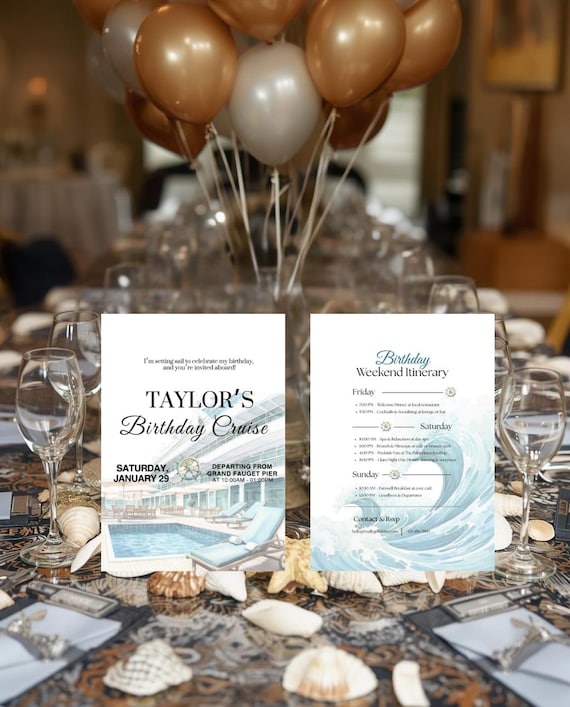 Birthday Cruise Weekend Itinerary Invitation | Printed Cruise Trip Schedule | Birthday Travel Itinerary Card | Instant Download
