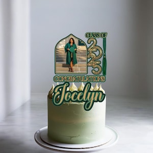 Custom Photo Graduation Cake Topper & Cupcake Toppers | Class of 2025 School Colors | Personalized Senior Grad Party Decor