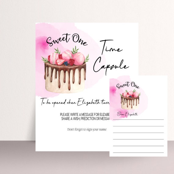 Sweet One Birthday Time Capsule Sign, Pink Cake 1st Birthday Party Signs, Cake Bday Banner, She’s a Sweet One, Print and Digital #SBC