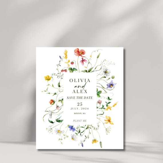 Elegant Floral Save The Date | Plantable Wedding Favor Keepsake | Eco-Friendly Wildflower Seed Invitation Card