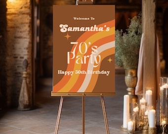 Editable Retro Birthday Welcome Sign Template | Vintage Party Banner | Printable 70s Theme Decor | DIY Retro Party Decor, Print and Digital