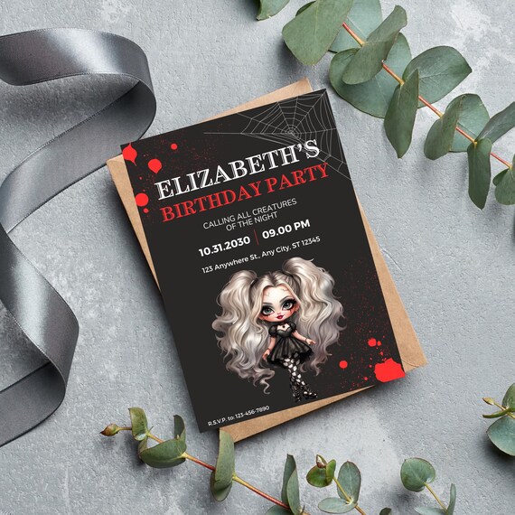 Editable Halloween Cute Spooky Girl Invitation | Spooky Halloween Kids Party Template | Customizable Kids Birthday Invite