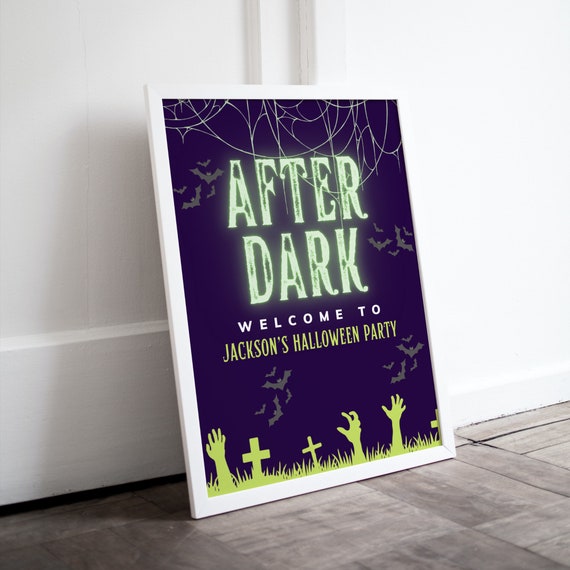 After Dark Zombie Birthday Welcome Sign, Halloween Glow in the Dark Party Template, Scary Birthday Party Printable, Editable Spooky Banner