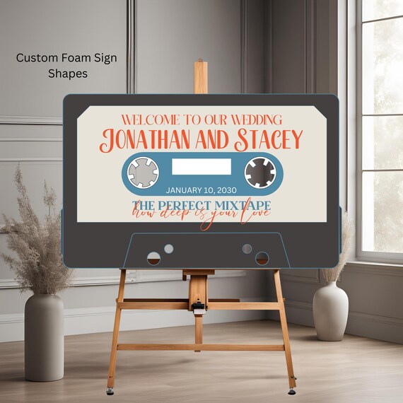Custom Retro Cassette Wedding Welcome Sign, 70s Party Welcome Sign, Birthday Foam Board Decor, Personalized 1970s Welcome Entrance Signage