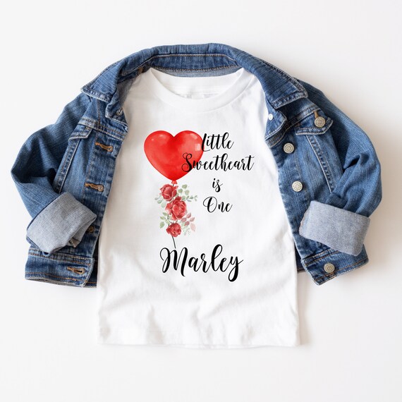 Little Sweetheart Birthday Shirt, First Birthday Party T- Shirt, Watercolor Red Heart Balloons Sweatshirt, Print and Digital #BHF