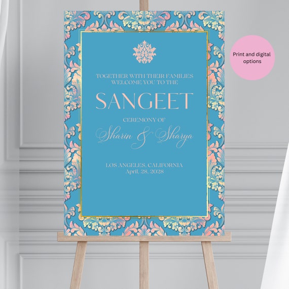 Blue and Gold Royal Indian Wedding Welcome Sign | Traditional Engagement & Wedding Entrance Signage | Elegant Personalized Decor