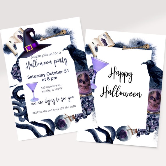 Halloween Party Invitation Template, Horror Printable Invitations, Gothic Costume and Cocktails Party Invite, Custom Editable Spooky Invites