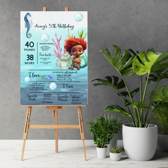 African Mermaid Milestone Sign Template, Mermaid Birthday Party Milestone, Under the Sea Birthday Banner, Editable Signs, Print and Digital