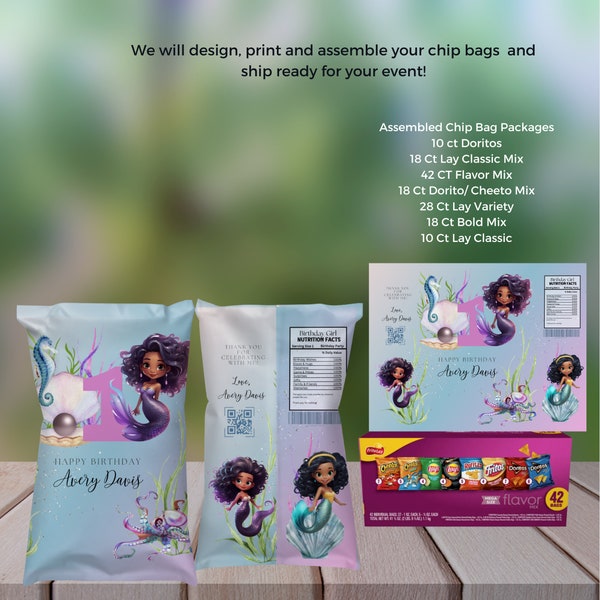 African Princess Mermaid Chip Bag, Birthday Label Template, Black Mermaid Party, Printable Chip Bags Any Age, Personalized Party Bags