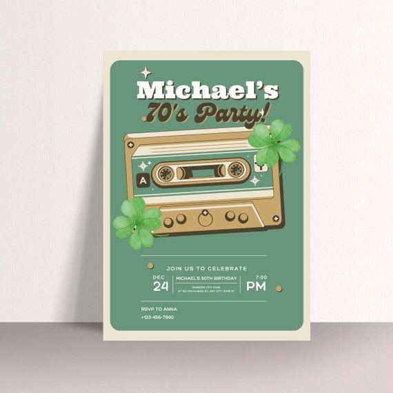 70's Retro Birthday Invitation Template | Editable, Printable, 1970s Shamrock Party Invite | Groovy 70's Themed Celebration, Back to the 70s