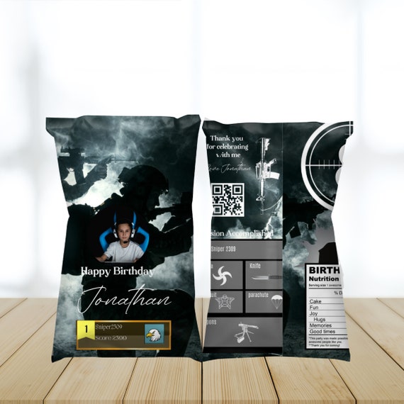 Video Game Birthday Chip Bag, Gamer, Gamer Party Favor Template, Custom Chip Bags, Printable Gaming Label, Print and Digital, #GWT