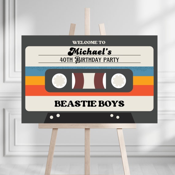 Editable Retro Cassette Tape Birthday Welcome Sign Template | Vintage Mixtape Decoration | Any Age Birthday, Print and Digital