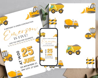 Editable Construction Invitation | Dump Truck Birthday Party, Custom Construction Birthday Invitations, Print and Digital